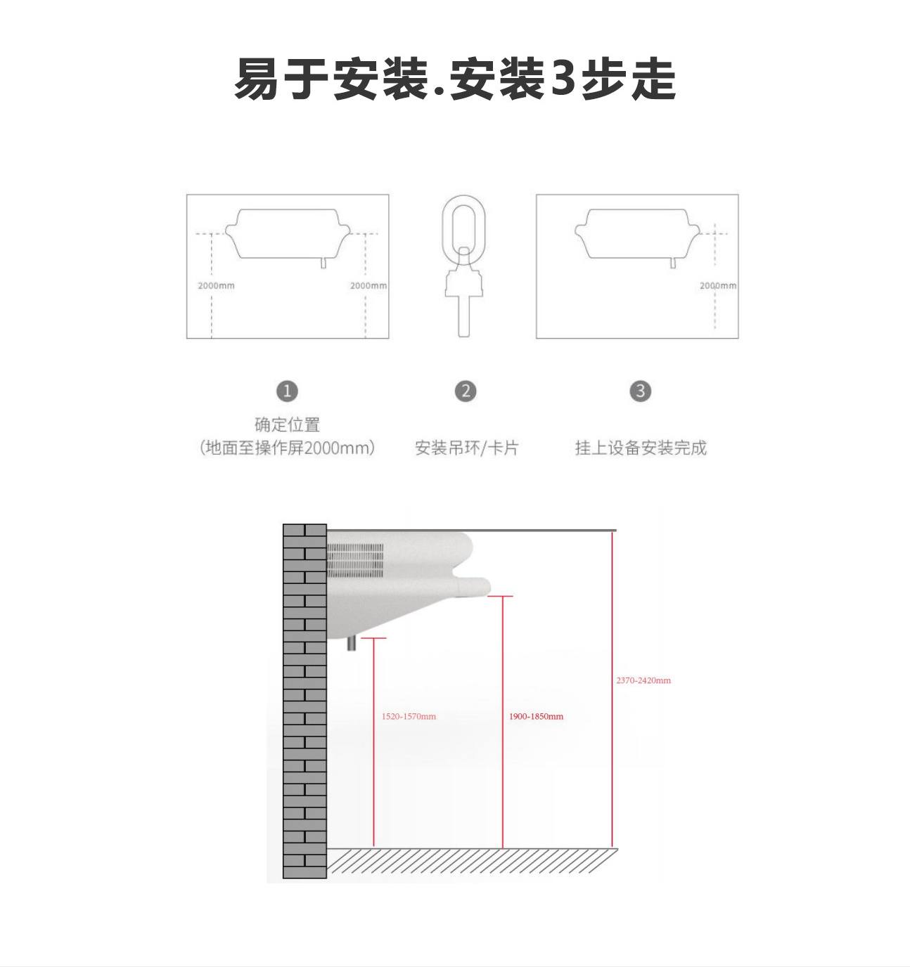 壹指藍(lán)K102無(wú)管道油煙機(jī)易于安裝,只要三步即可安裝完成